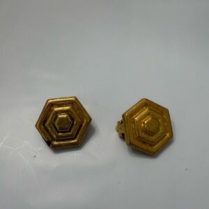 Hexagonal Gold Clip-On Earrings